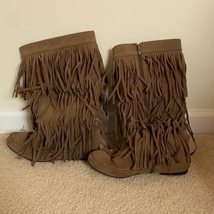 Refresh Shoes | Fringe Moccasin Mid-Calf Boots | Color: Brown/Tan | Size: 7 |